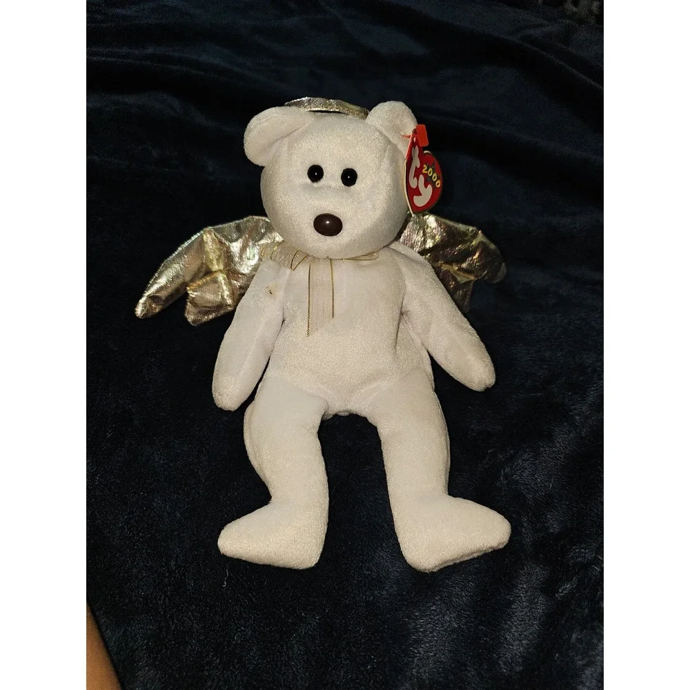 Ty Beanie Babies Halo II Angel Bear White Gold Wings 2000 Plush Toy Collectible